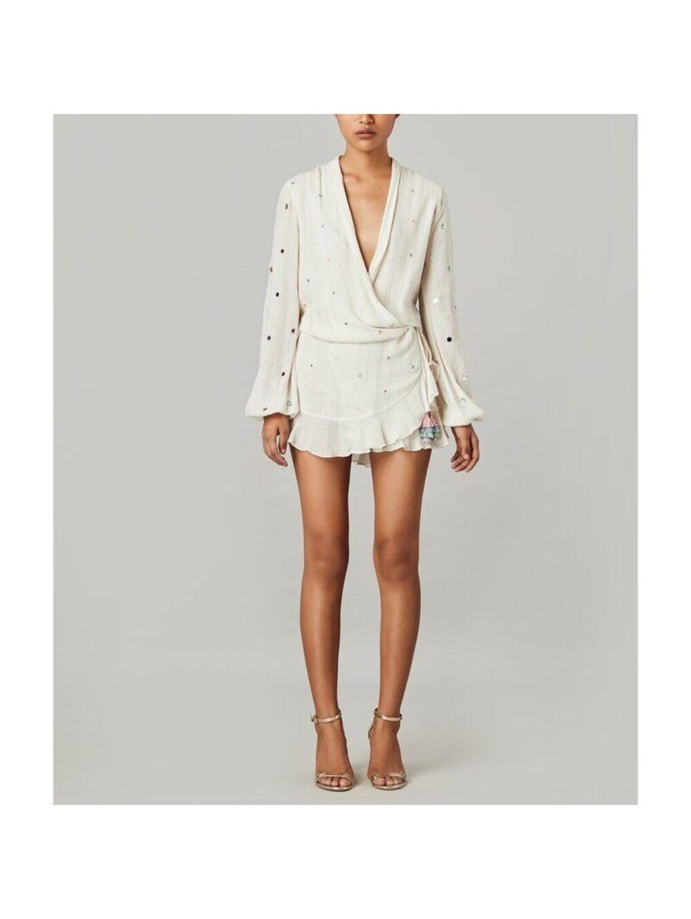 Rococo Sand Disco Short Dress XS Off White Mirror Tassel Boho $278